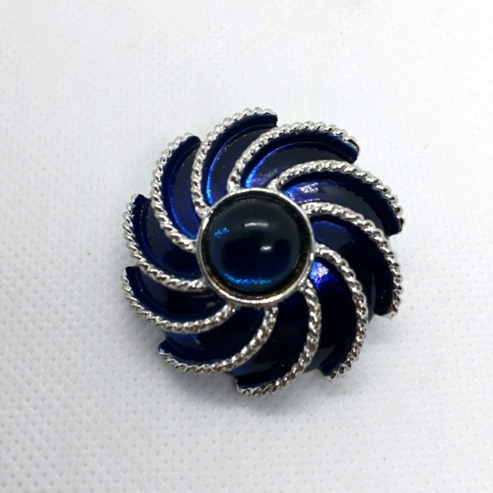 AVON Vintage "Moonwind" Royal Blue Enamel & Glass Swirl Scarf/Brooch Pin 1972